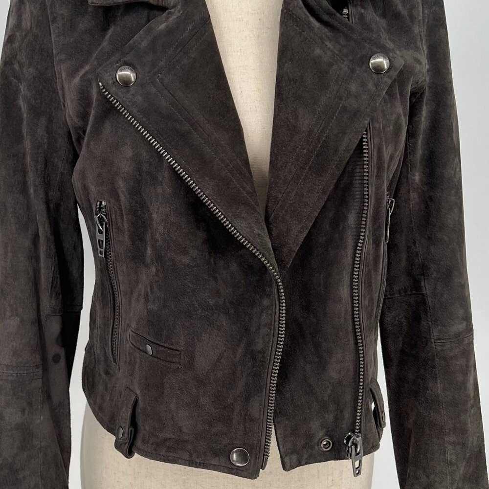 Blank NYC Womens Suede Cropped Moto Jacket Size S Dark Grey Biker No Belt FLAWS - Picture 4 of 14